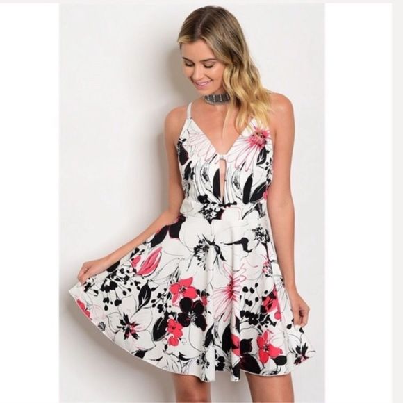 🌸v-neck Floral Print Babydoll Dress - Picture 1 of 3